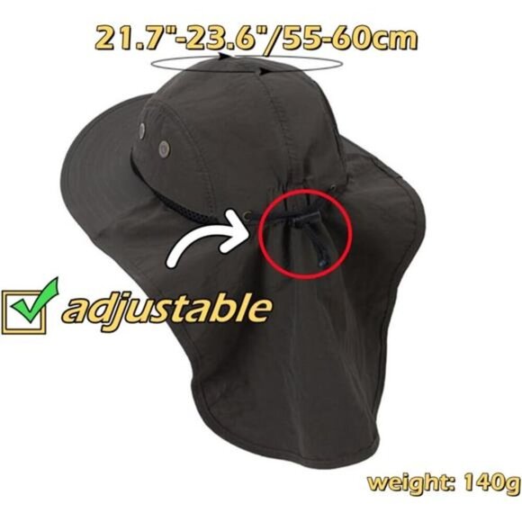 Mens Mesh Flap Sun Hat UPF50+ Wide Brim Breathable Outdoor Fishing Cap - Picture 3 of 6